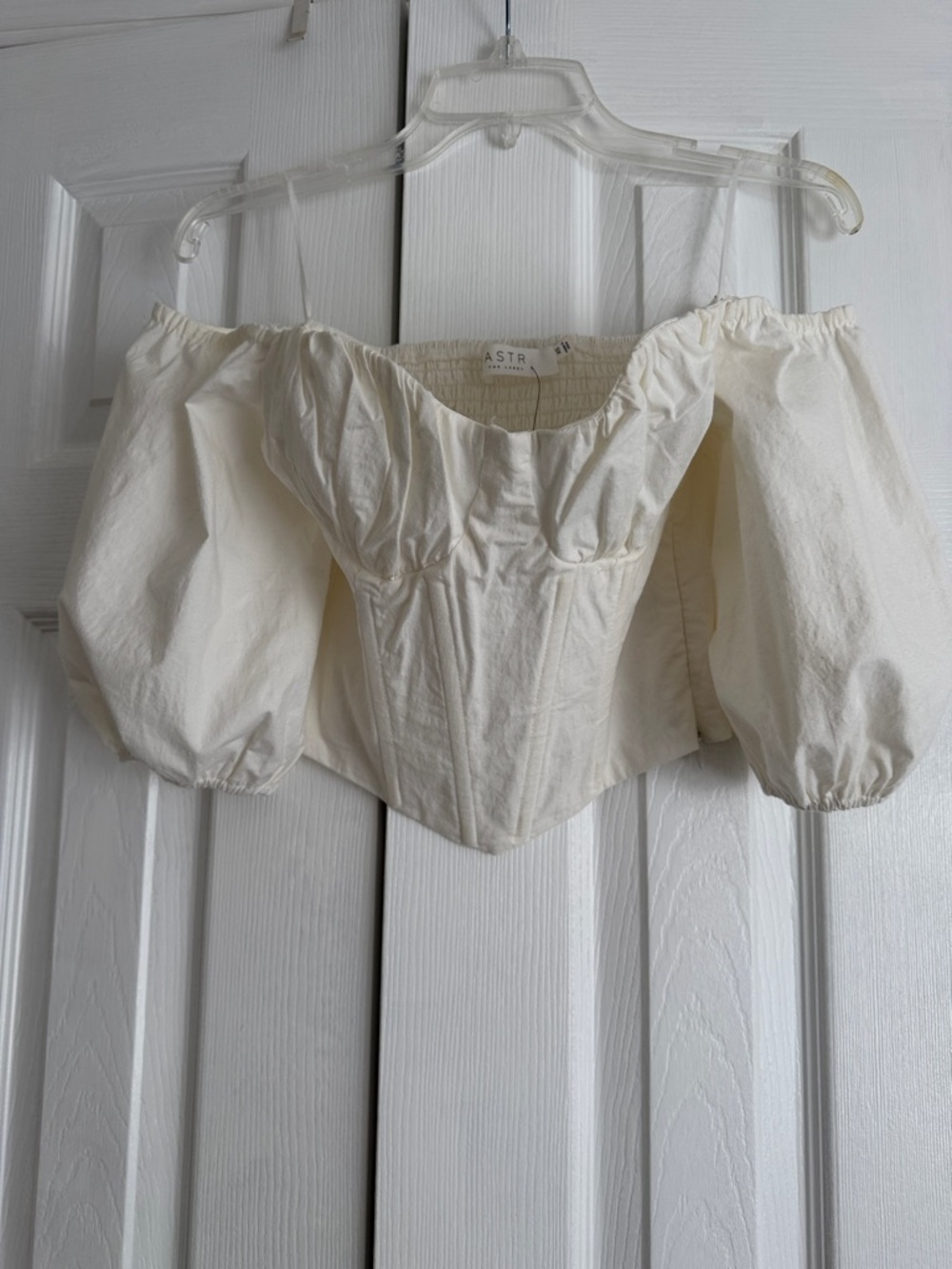 Astr Off-White Puff Sleeve Corset Crop Top